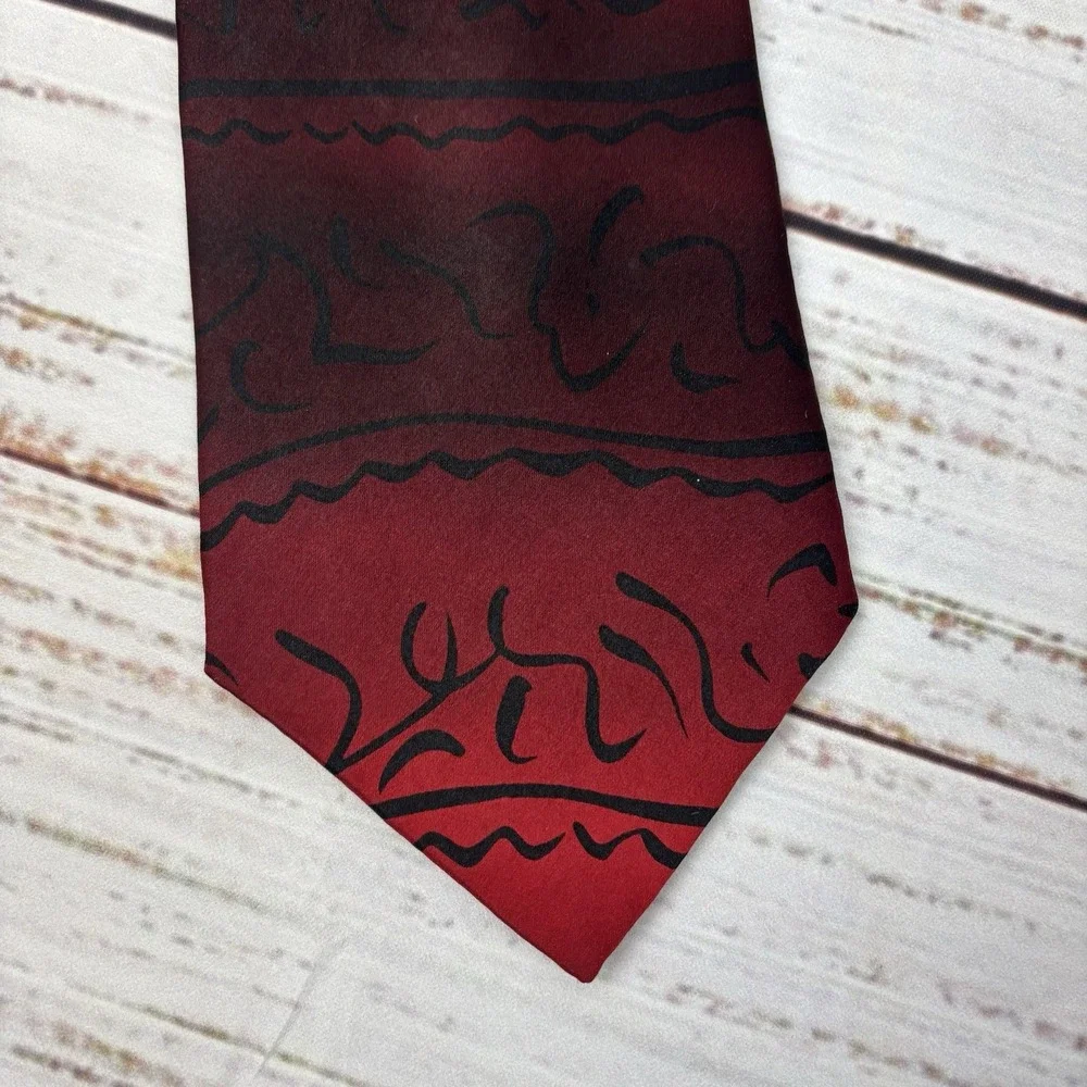 J Jerome Garcia Neck Tie Volcano Collection 25‎ Twenty Five Red Black 100% Silk